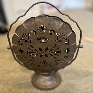 Three Tier  Filigree Bronze Color Decorated Folding Metal Tray